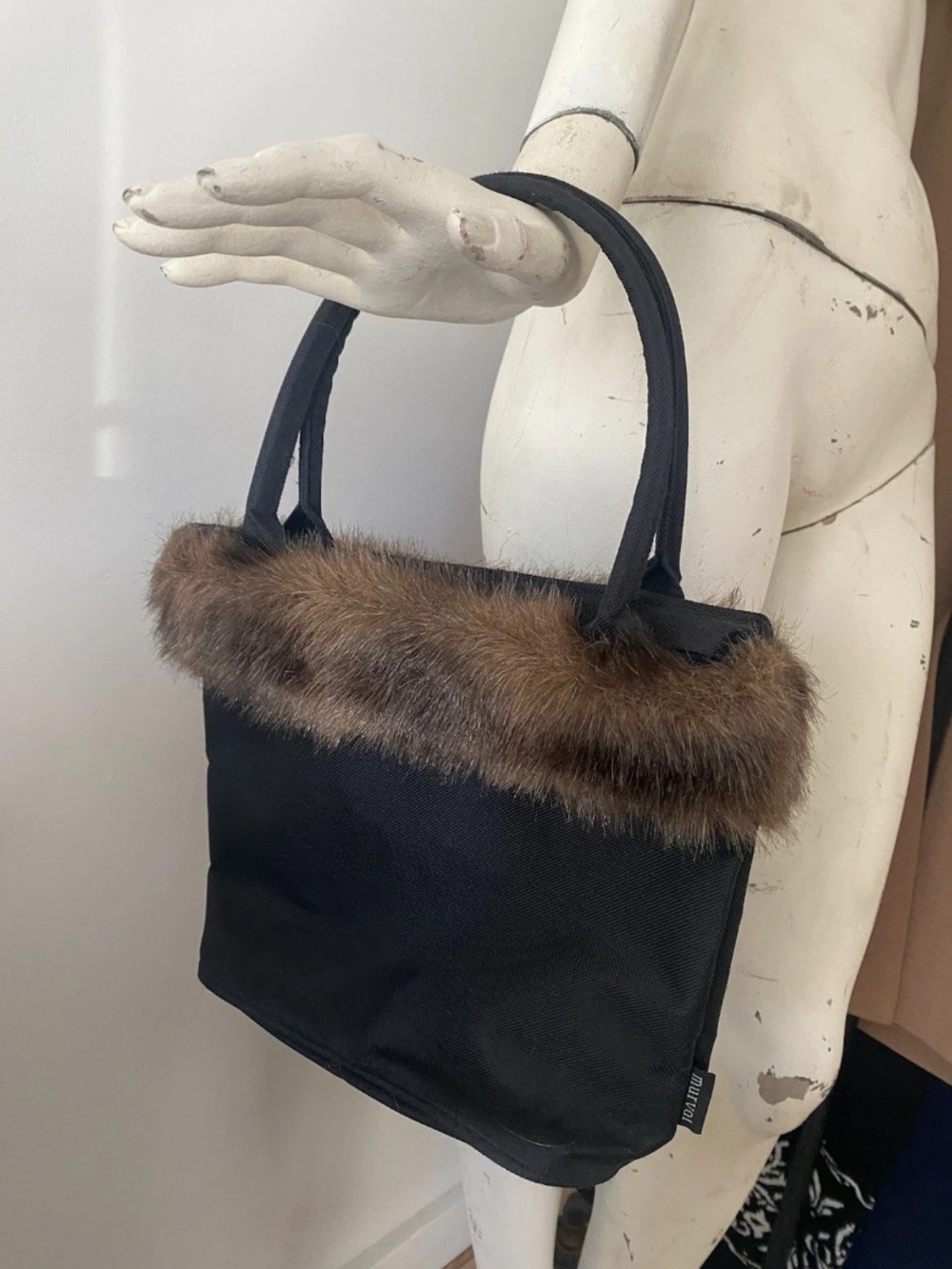 Murval Black Bag Vintage Retro Faux Fur Zipper Purse Handbag